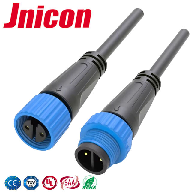 M15 2 পিন 10A ওয়াটারপ্রুফ ক্যাবল সংযোগকারী ওভারমোল্ড 300V LED পাওয়ার স্ক্রু লক সংযোগকারী